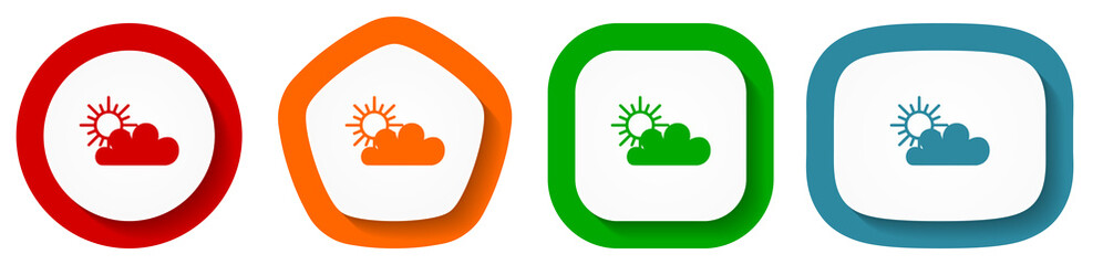 Fototapete - Cloud vector icon set, flat design buttons on white background