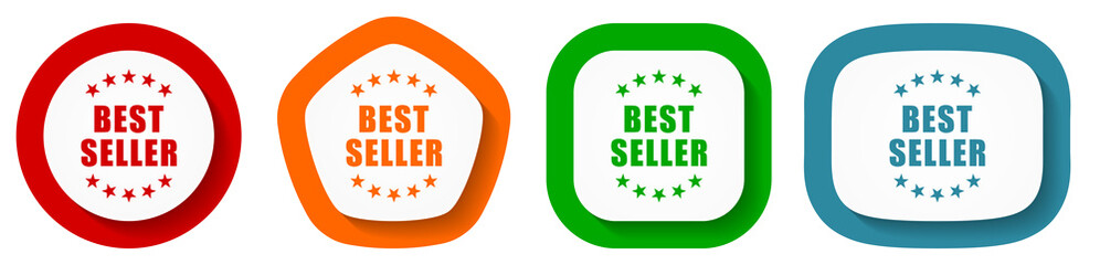 Aufkleber - Best seller vector icon set, flat design buttons on white background