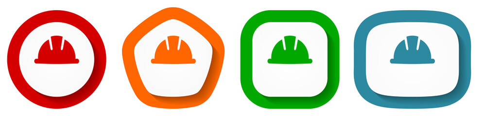 Poster - Helmet, safety, engineer, worker vector icon set, flat design buttons on white background