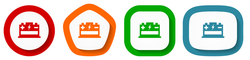 Poster - Battery, power storage vector icons, set of pentagon, square, oval and circle shape buttons
