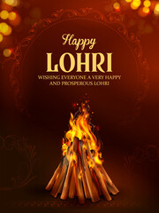 Sticker - illustration of Happy Lohri holiday background for Punjabi festival