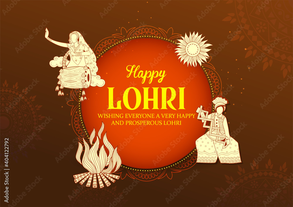 illustration of Happy Lohri holiday background for Punjabi festival - obrazy, fototapety, plakaty 