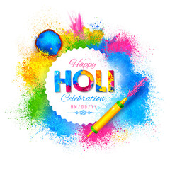 Poster - illustration of colorful Happy Holi Background for Festival of Colors celebration greetings