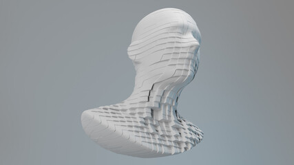 Poster - 3d render of sliced head. Artificial intelligence concept. Abstract  geometric face. ..