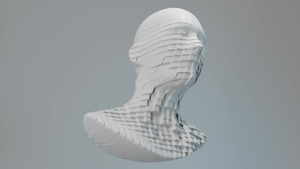 Poster - Loopable animation 3d render of sliced head. Artificial intelligence concept. Abstract  geometric face. 