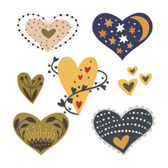Wall Mural - cartoon scandinavian vector heart collection. hand drawn valentines, day symbol set with flower shap