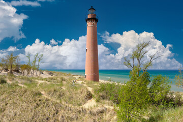 Sticker - Little Sable Point Lighthouse in dunes, built in 1867