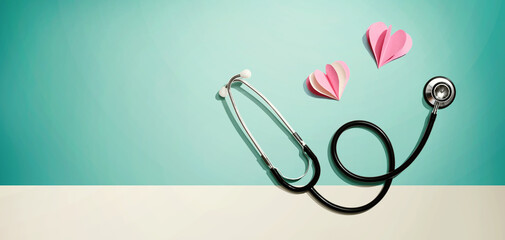 Wall Mural - Medical worker appreciation theme with hearts and a stethoscope