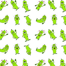Seamless Pattern With Cucumber On A White Background. Vector Illustration. Pattern In Swatches Panel.