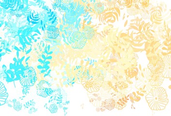 Wall Mural - Light Blue, Yellow vector abstract backdrop with leaves, flowers.