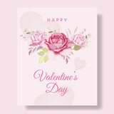 Fototapeta Tulipany -  Romantic happy valentine's day greeting card with flowers Premium Vector