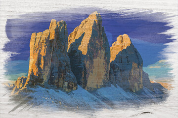 Sticker - Watercolor painting of Tre Cime peaks, Dolomites