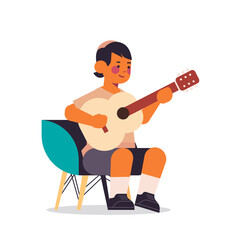 Wall Mural - little arab boy playing guitar childhood concept full length vector illustration