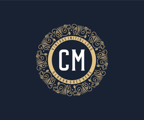 Wall Mural - Initial CM Antique retro luxury victorian calligraphic emblem logo with ornamental frame.