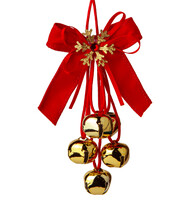 Christmas Bells With Red Bow On White Background