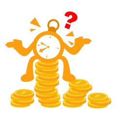 Wall Mural - cartoon clock time confused about money management doodle vector illustration flat design style