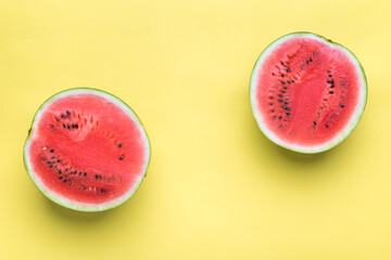 Wall Mural - Fresh watermelon slice, fruit on yellow color background
