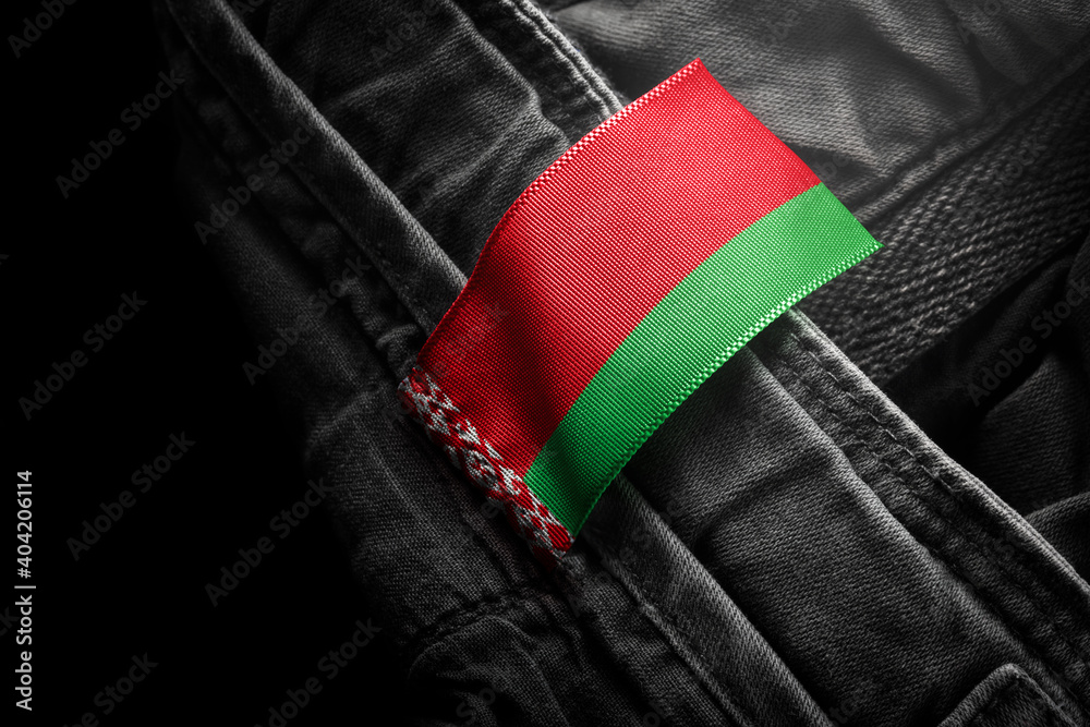 Obraz na płótnie Tag on dark clothing in the form of the flag of the Belarus w salonie