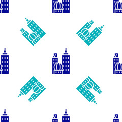 Sticker - Blue City landscape icon isolated seamless pattern on white background. Metropolis architecture panoramic landscape. Vector Illustration.