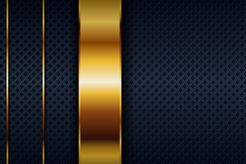 Poster - modern dark 3d abstract navy blue background with golden line shape