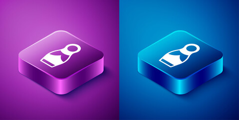 Sticker - Isometric Russian doll matryoshka icon isolated on blue and purple background. Square button. Vector.