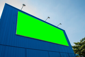 blank billboard on blue sky background,Blank billboard on blue warehouse background