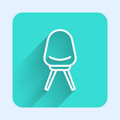 Sticker - White line Office chair icon isolated with long shadow. Green square button. Vector Illustration.