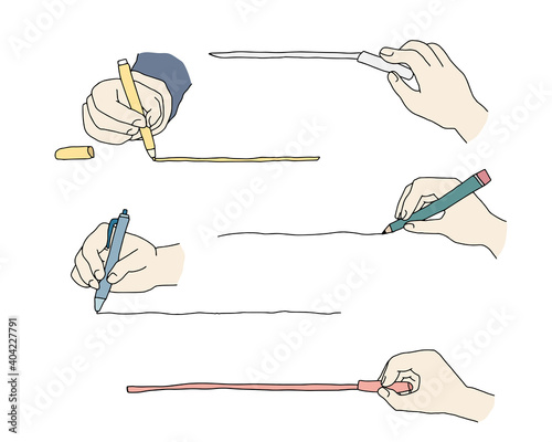 線を書く手の手描きイラストのセット 書いている 描く 線 おしゃれ 持つ 鉛筆 ペン Vecteur Stock Adobe Stock