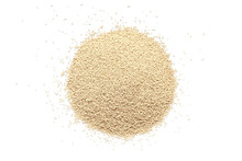 Pile Of Dry Yeast Isolated On White Background, Top View. Active Dry Yeast On A White Background, Top View. Dry Yeast Granules Isolated On White Background. Dry Yeast Is Used In Baked Goods.