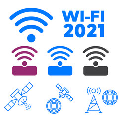 Communication icons and connection symbols. Wireless and wifi vector