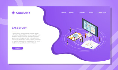 Wall Mural - case study concept for website template or landing homepage design with isometric style