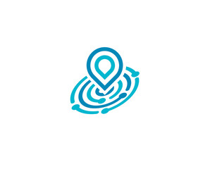 Fototapete - Search engine tech, flat style vector logo concept. Find companies, hiring, isolated icon on white background. Placemark icon for business and developing startup