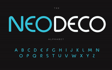 Wall Mural - Nouveau deco alphabet. Neo deco elegance font, type for modern futuristic logo, headline, monogram, creative lettering and typography. Minimal style sans rounded letters, vector typographic design