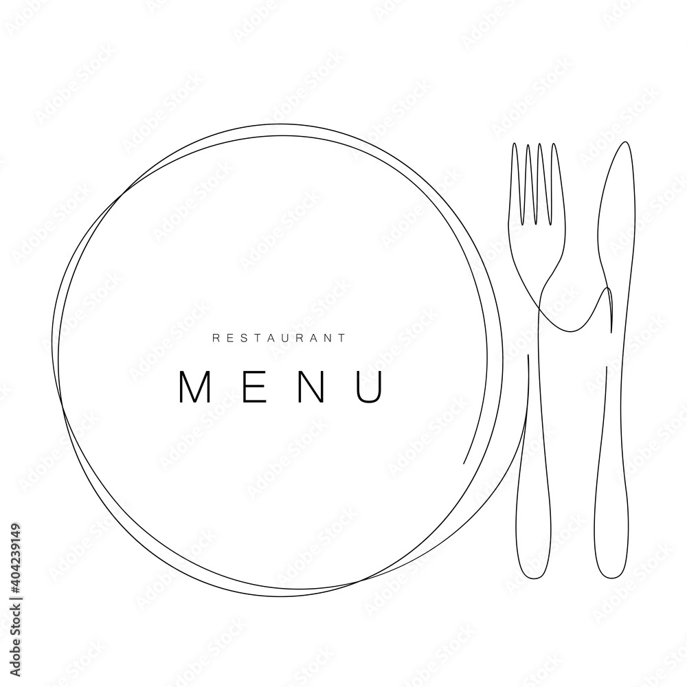 Menu restaurant background with plate and fork and knife, vector illustration - obrazy, fototapety, plakaty 