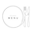 Menu restaurant background with plate and fork and knife, vector illustration