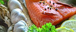 healthy delicious salmon with salt, lemon and salad