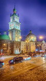Fototapeta Londyn - Night Lviv old city architecture in the Christmas