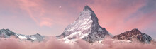 Panoramic View To The Majestic Matterhorn Mountain In The Evening Mood