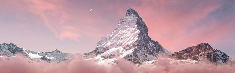 Leinwandbilder - panoramic view to the majestic Matterhorn mountain in the evening mood