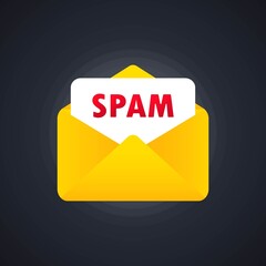 Poster - Envelope with spam. Stop spam vector illustration. Email SPAM, vector icon. Spamming mailbox concept. Email box hacking, spam warning.
