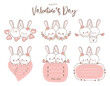 Valentine Set with couple rabbit love and note paper design.