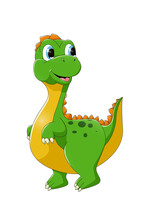 A Happy Green Dinosaur With Blue Eyes, Design Animal Cartoon Vector Illustration