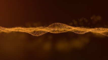 Poster - Abstract luxurious, premium glittering golden particles wave motion background floating in cyberspace background