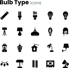 Wall Mural - Bulb, light and lamp type icons