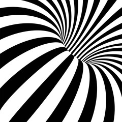 Poster - Striped crater on white background. Black stripes on modern circular geometric shape design vector illustration. Graphic optical illusion vortex effect