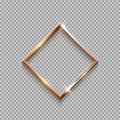 Poster - Golden rhombus frame for picture isolated on transparent background. Blank space for picture, painting, card or photo. 3d realistic modern template vector illustration. Simple gold object on wall