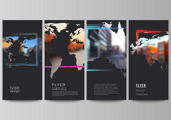 Vector layout of flyer, banner templates for website advertising design, vertical flyer design, website decoration. Design template in the form of world maps and colored frames, insert your photo.