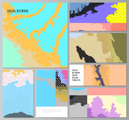 Poster - Vector layouts of modern social network mockups for cover design, website design, website backgrounds or advertising mockups. Japanese pattern template. Landscape background decoration in Asian style.