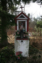 Old Traditional  Wayside Shrine In Silesian Beskids, Poland
