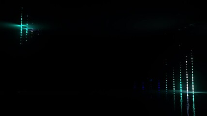 Poster - 3d abstract background with reflective floor and glowanimation. neon show with vibrant colored dots.